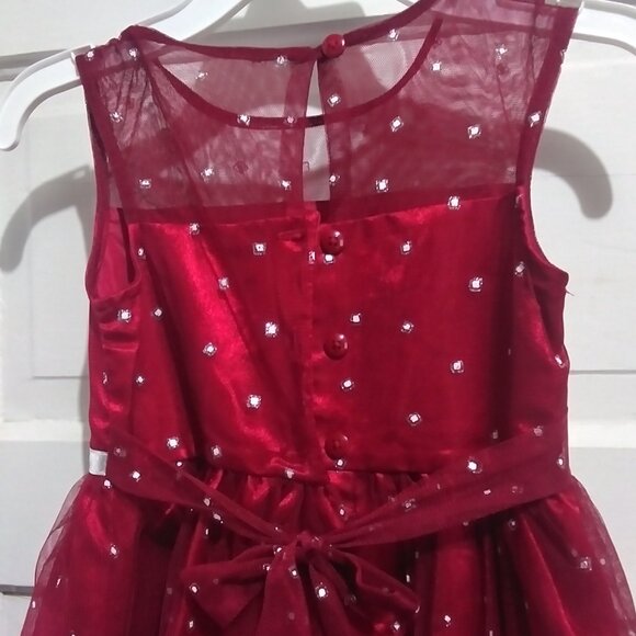 Jona Michelle Sparkle Netting Dress with Bow Red/Cranberry sz 5 - Picture 3 of 12